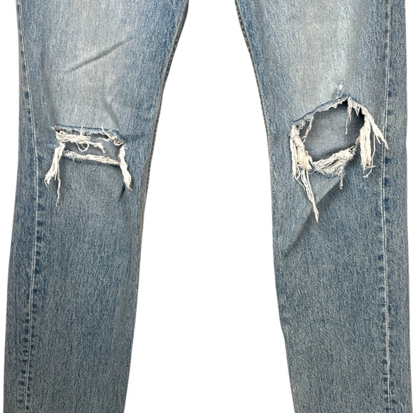 H&M &DENIM Blue Distressed Light Wash High Waisted Vintage Straight Leg Jeans 8 - Picture 4 of 6